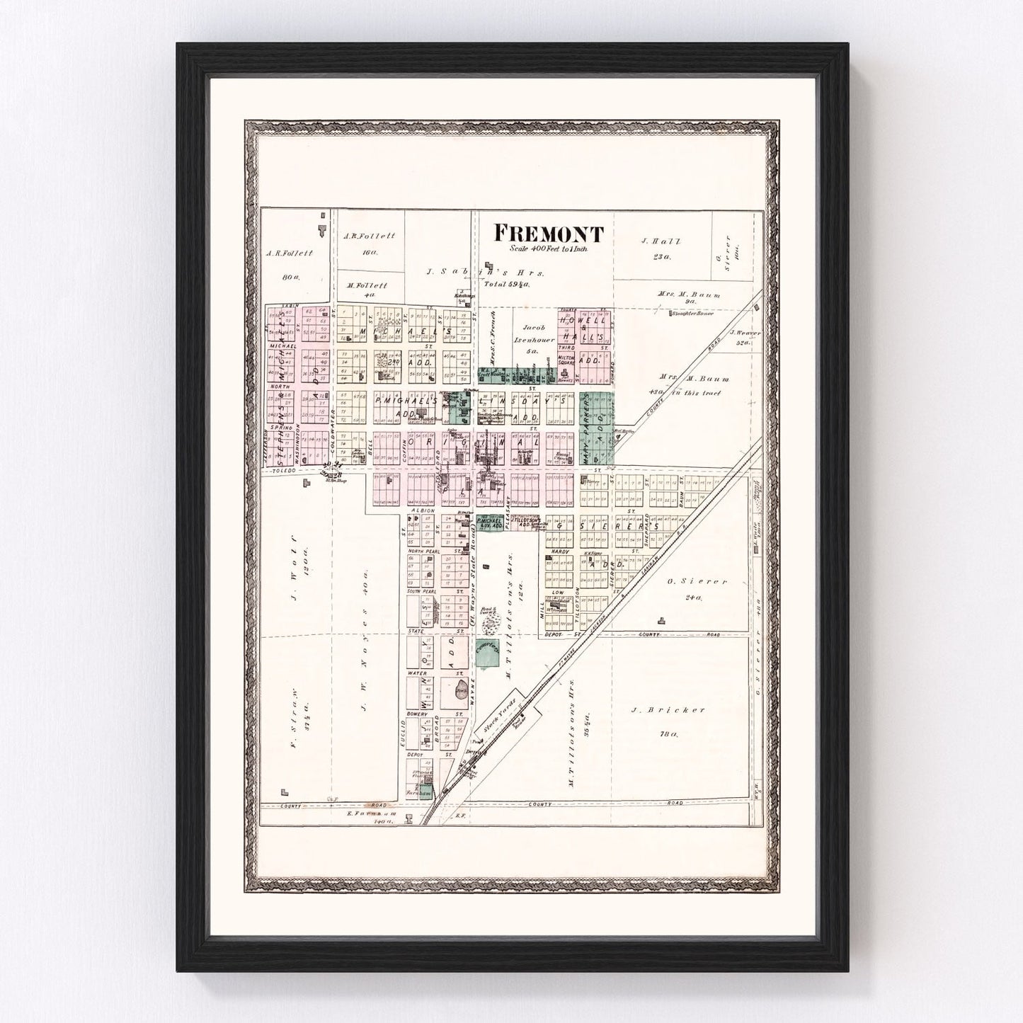 vintage map of Fremont, Indiana, 1880