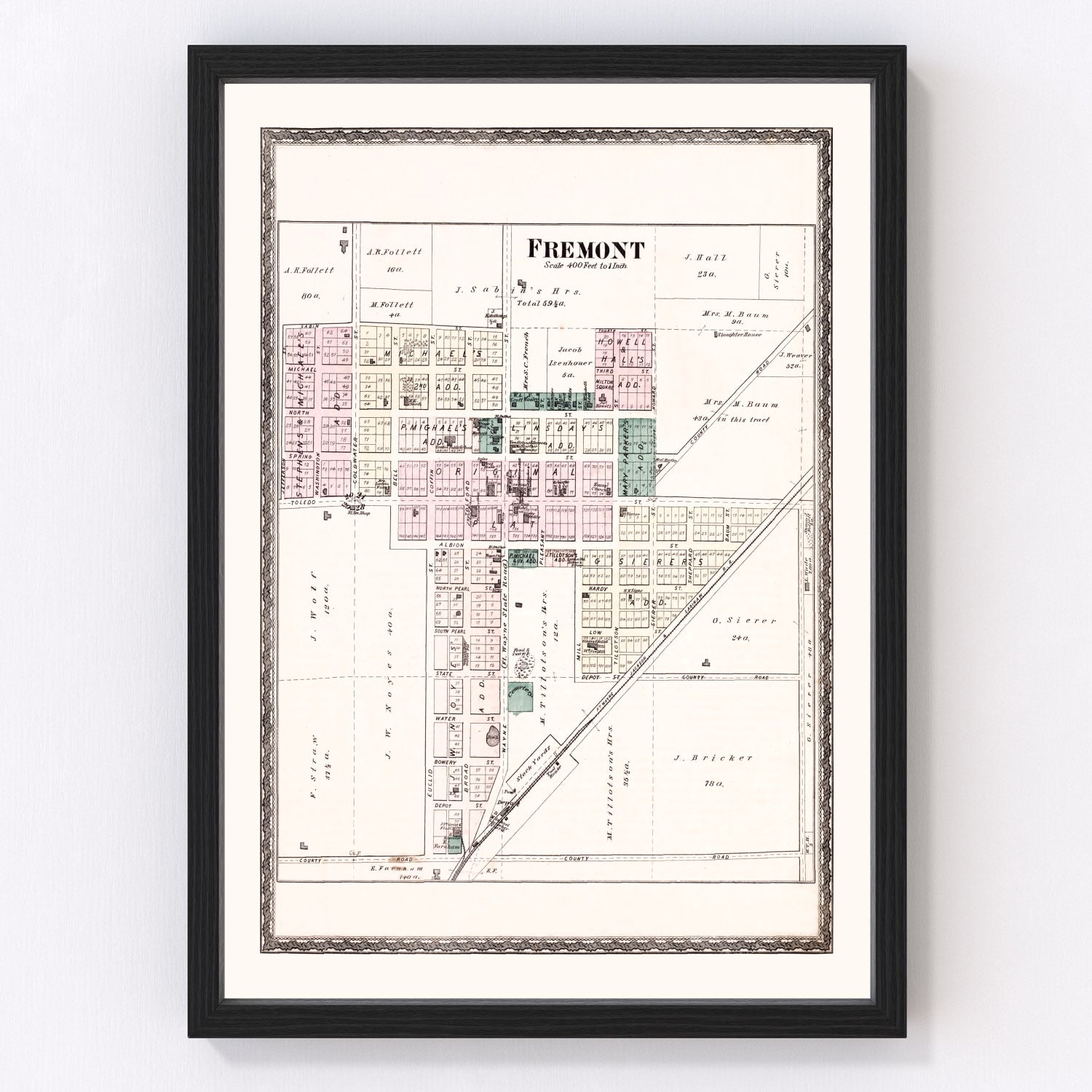 vintage map of Fremont, Indiana, 1880