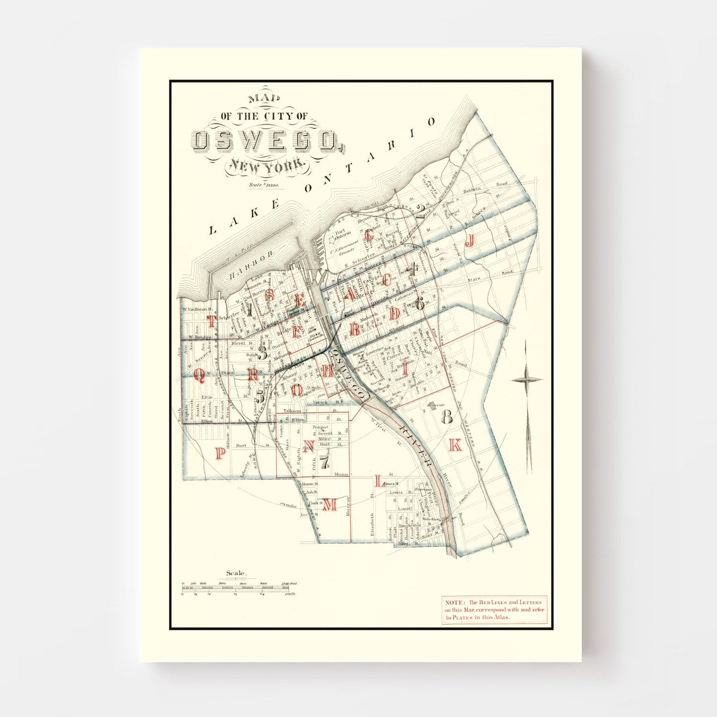 Vintage Map of Oswego, New York, 1880