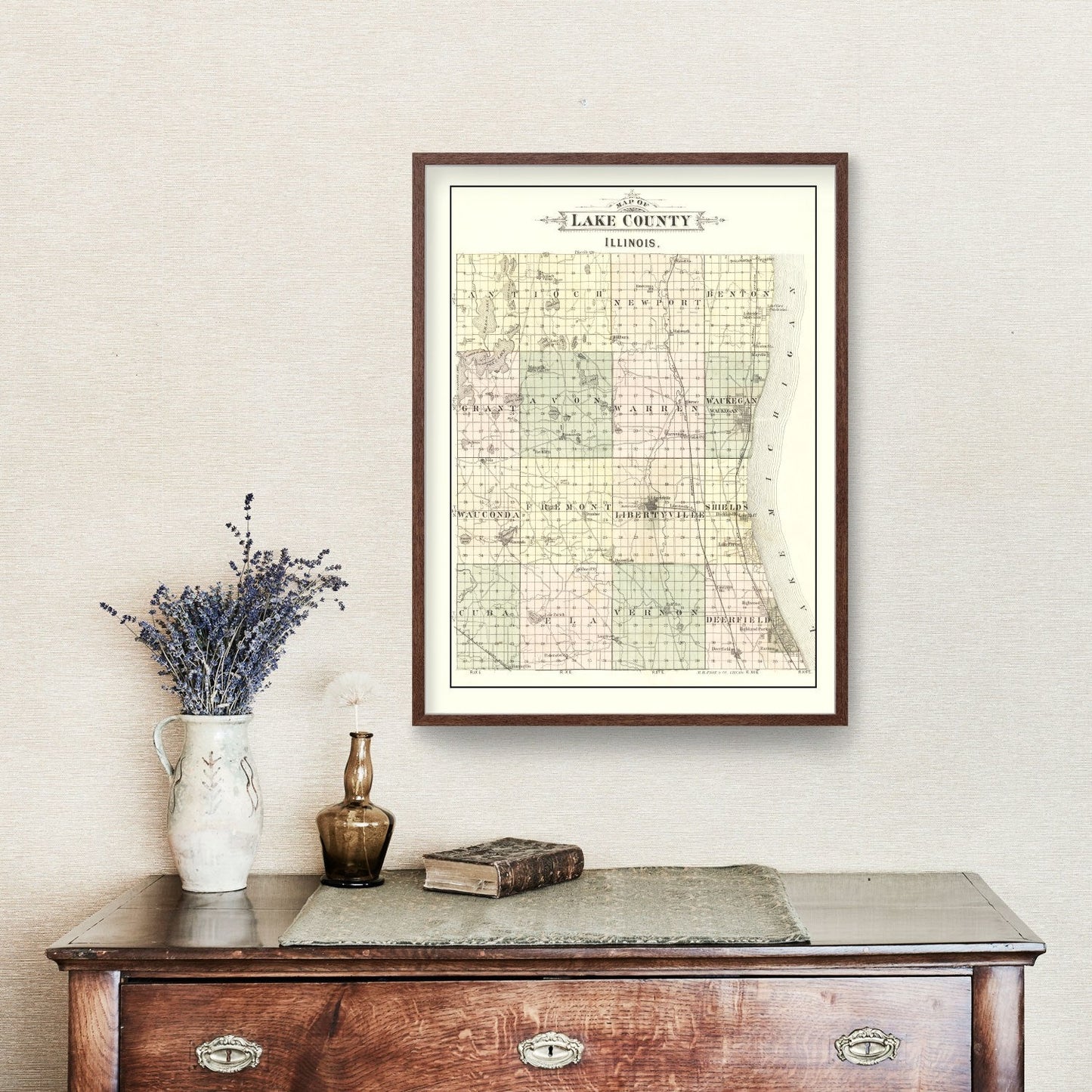 Vintage Map of Lake County, Illinois, 1885
