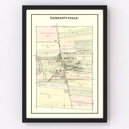 Vintage map of Libertyville, Illinois, 1885