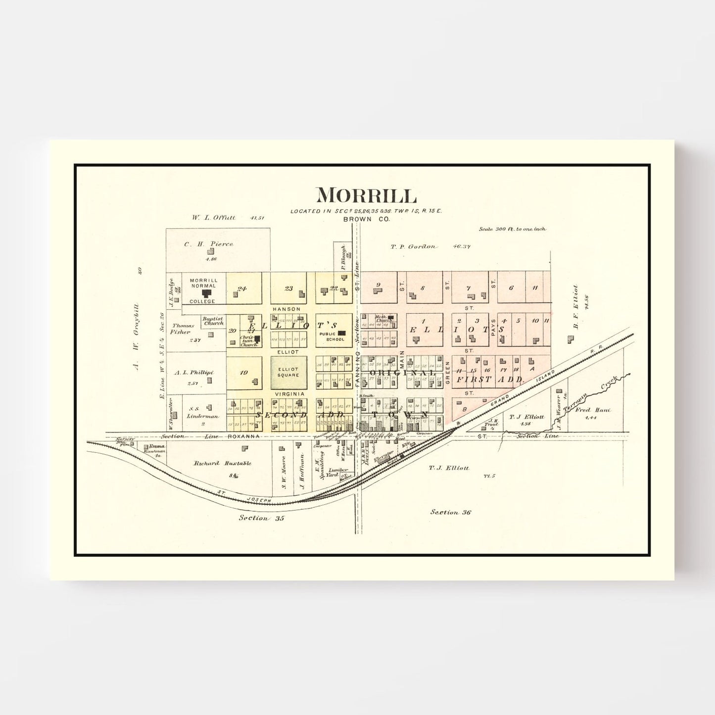 Vintage Map of Morrill, Kansas, 1887