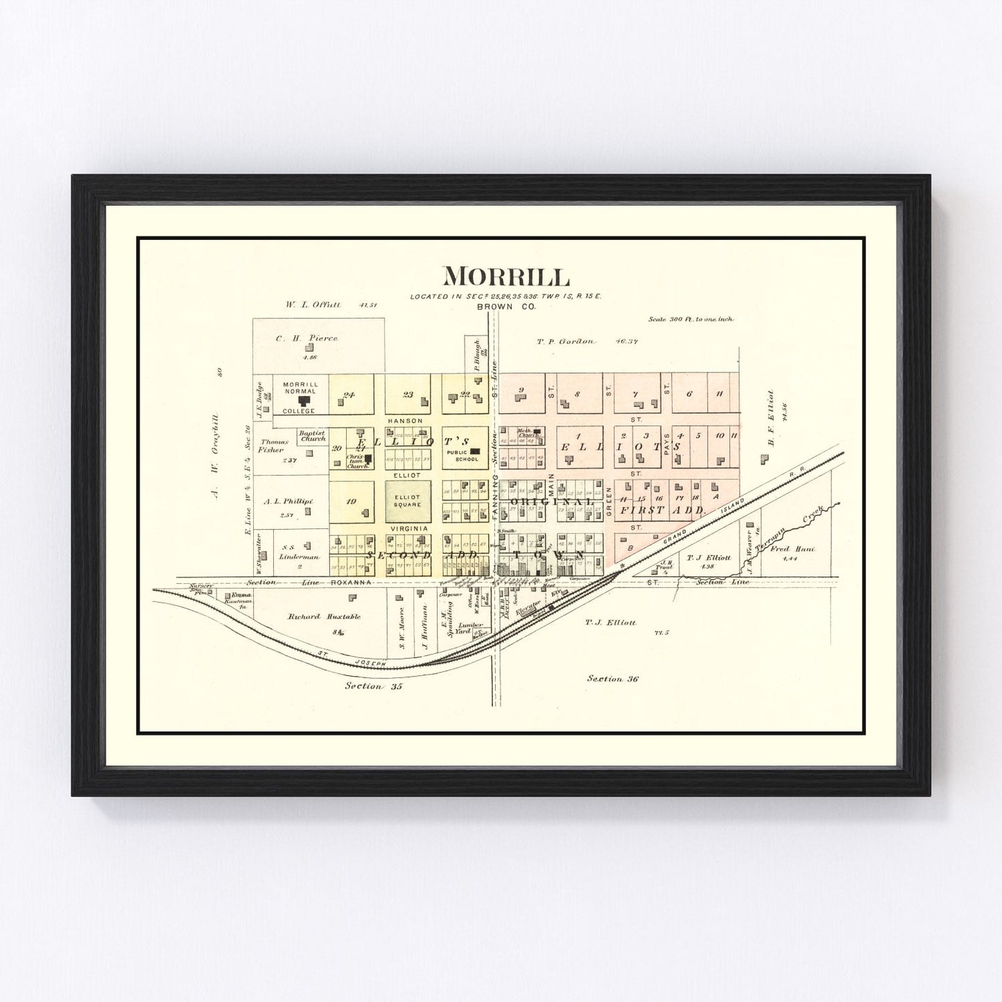 Vintage map of Morrill, Brown County, Kansas, 1887