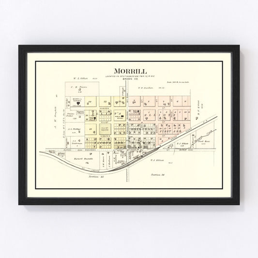 Vintage map of Morrill, Brown County, Kansas, 1887