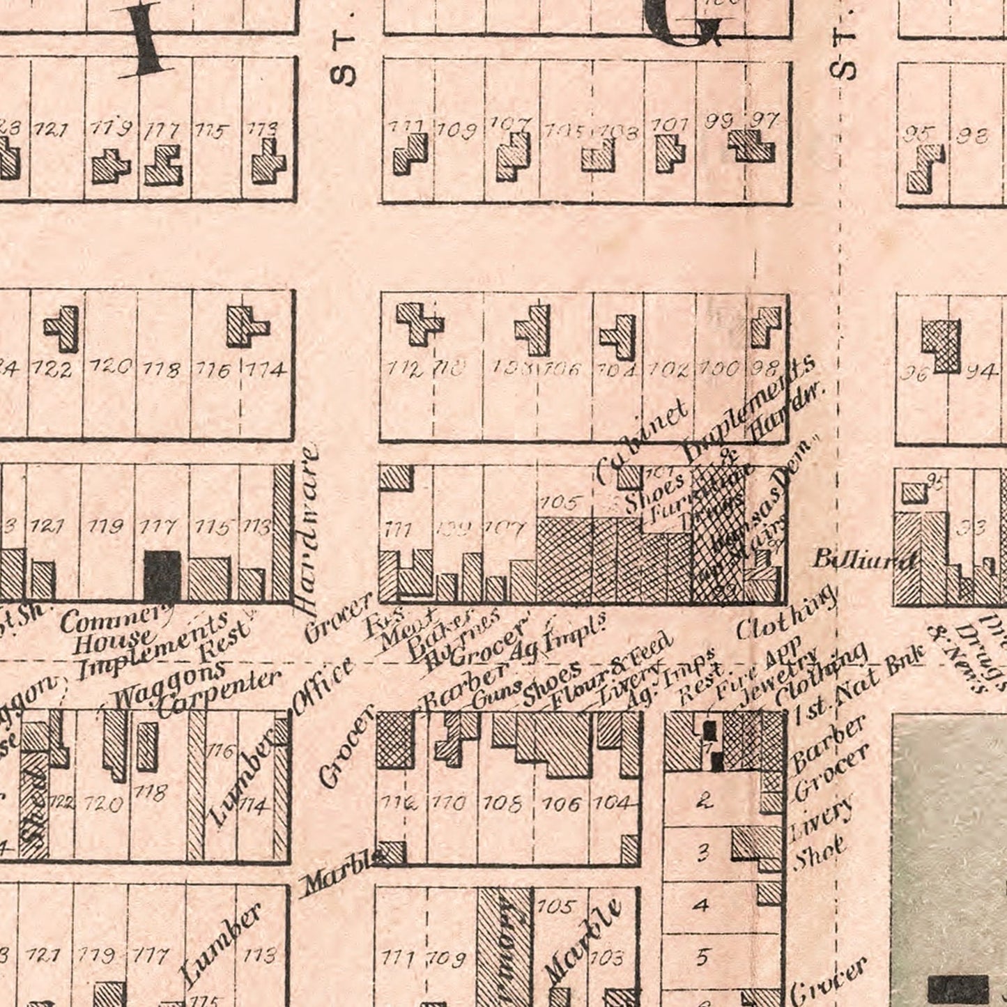 Vintage Map of Hiawatha, Brown County, Kansas, 1887