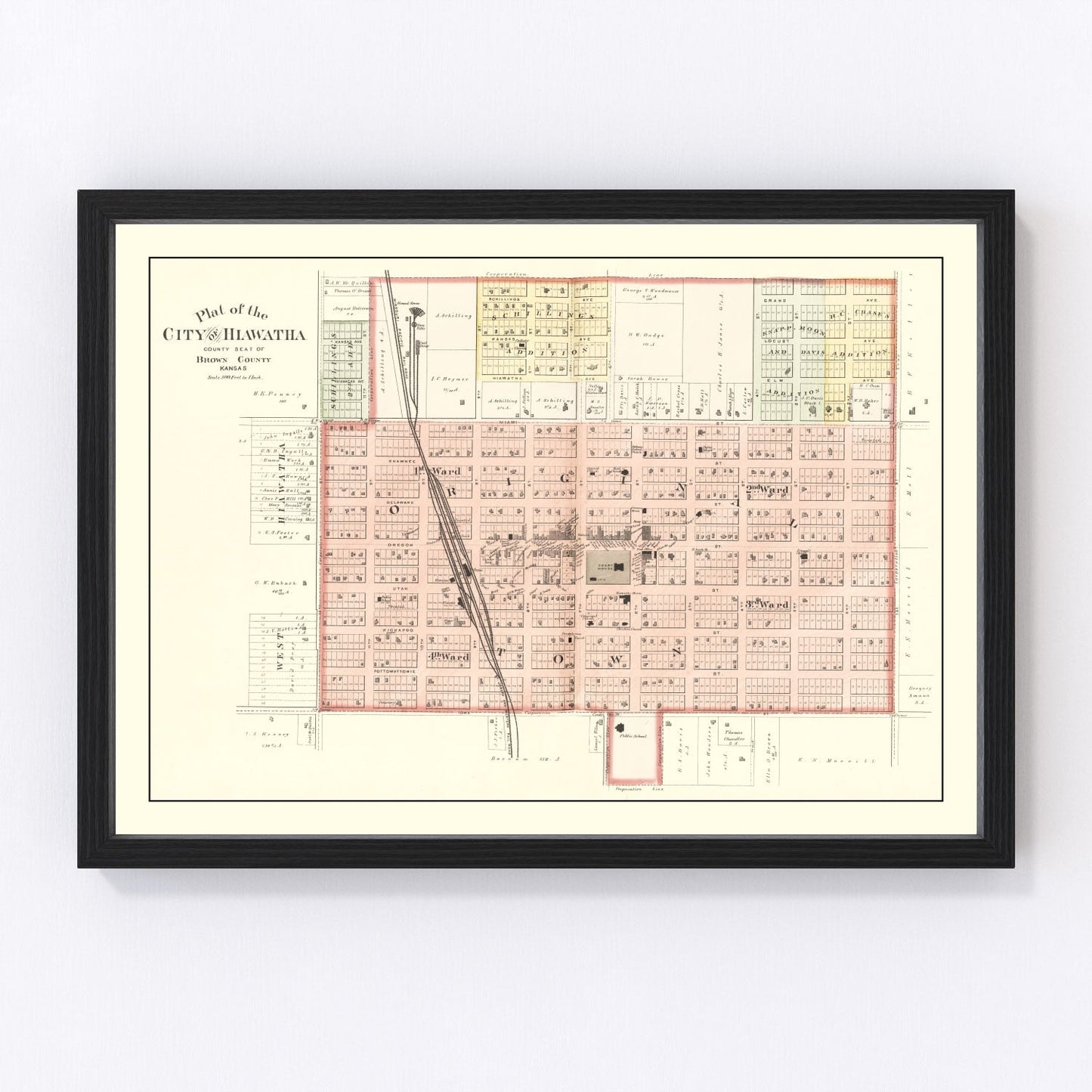 vintage map of Hiawatha, Kansas, 1887