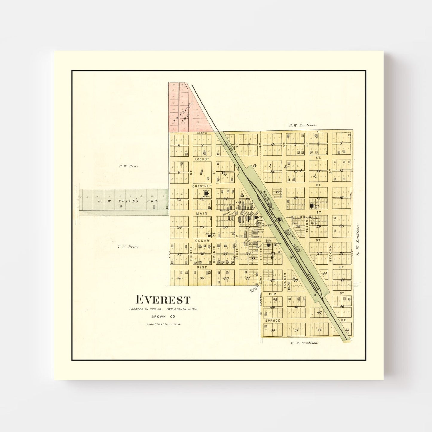 Vintage Map of Everest, Kansas, 1887