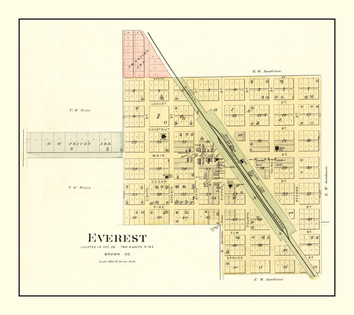 Vintage Map of Everest, Kansas, 1887