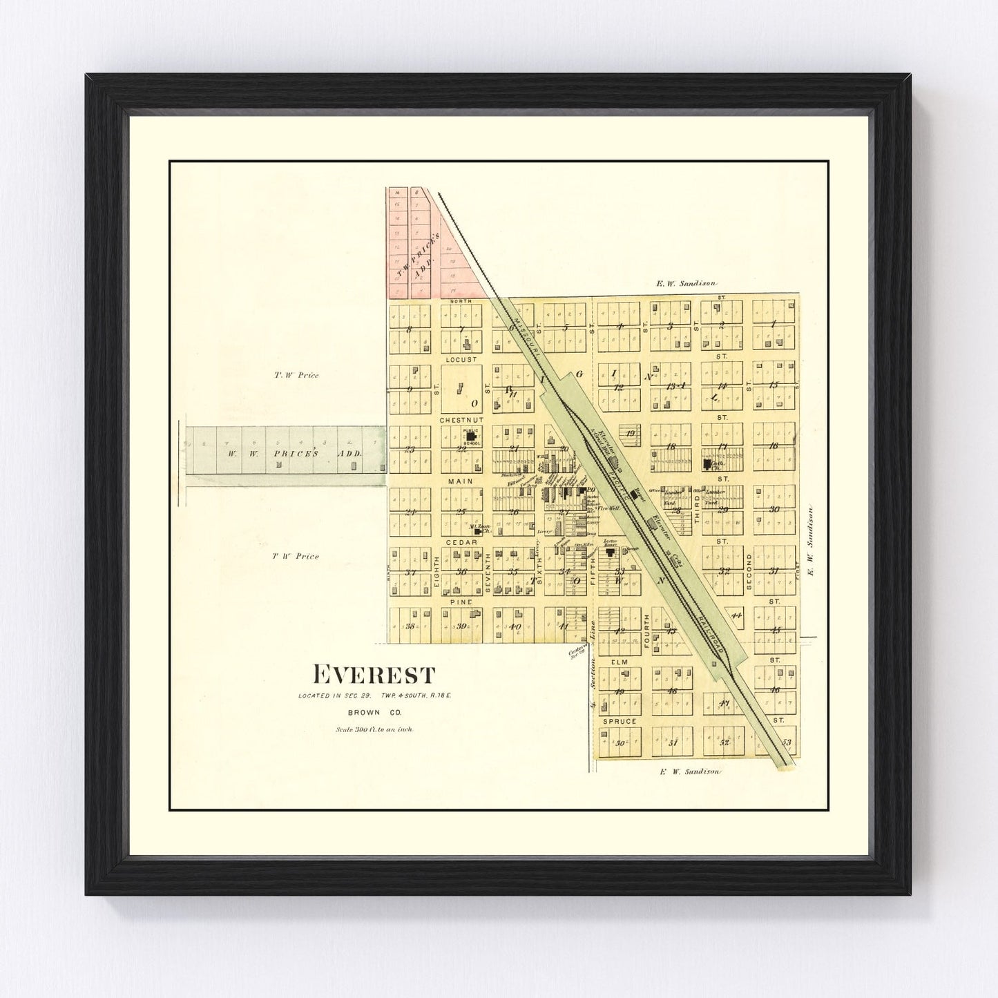 Vintage map of Everest, Kansas, 1887