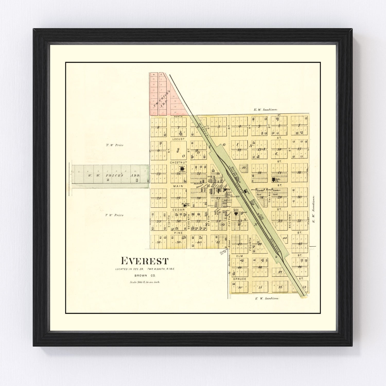 Vintage map of Everest, Kansas, 1887