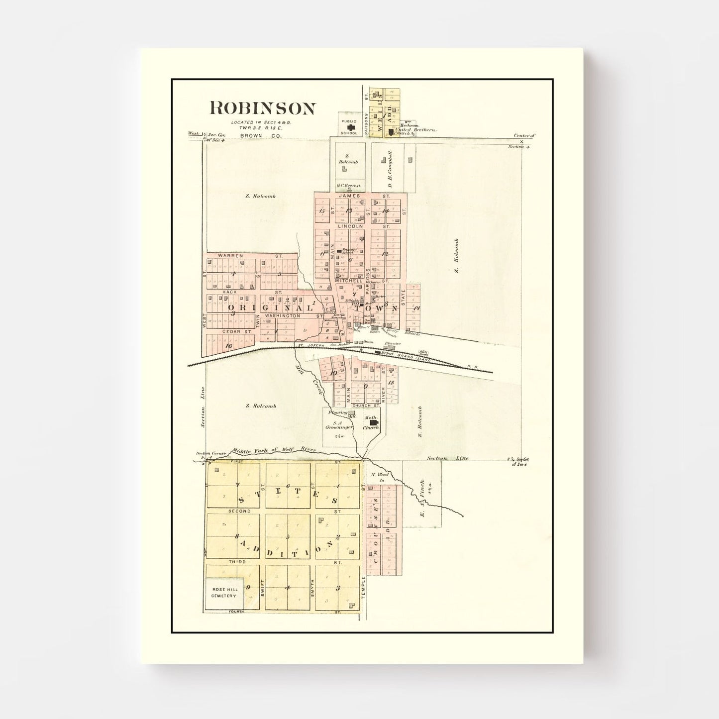 Vintage Map of Robinson, Kansas, 1887