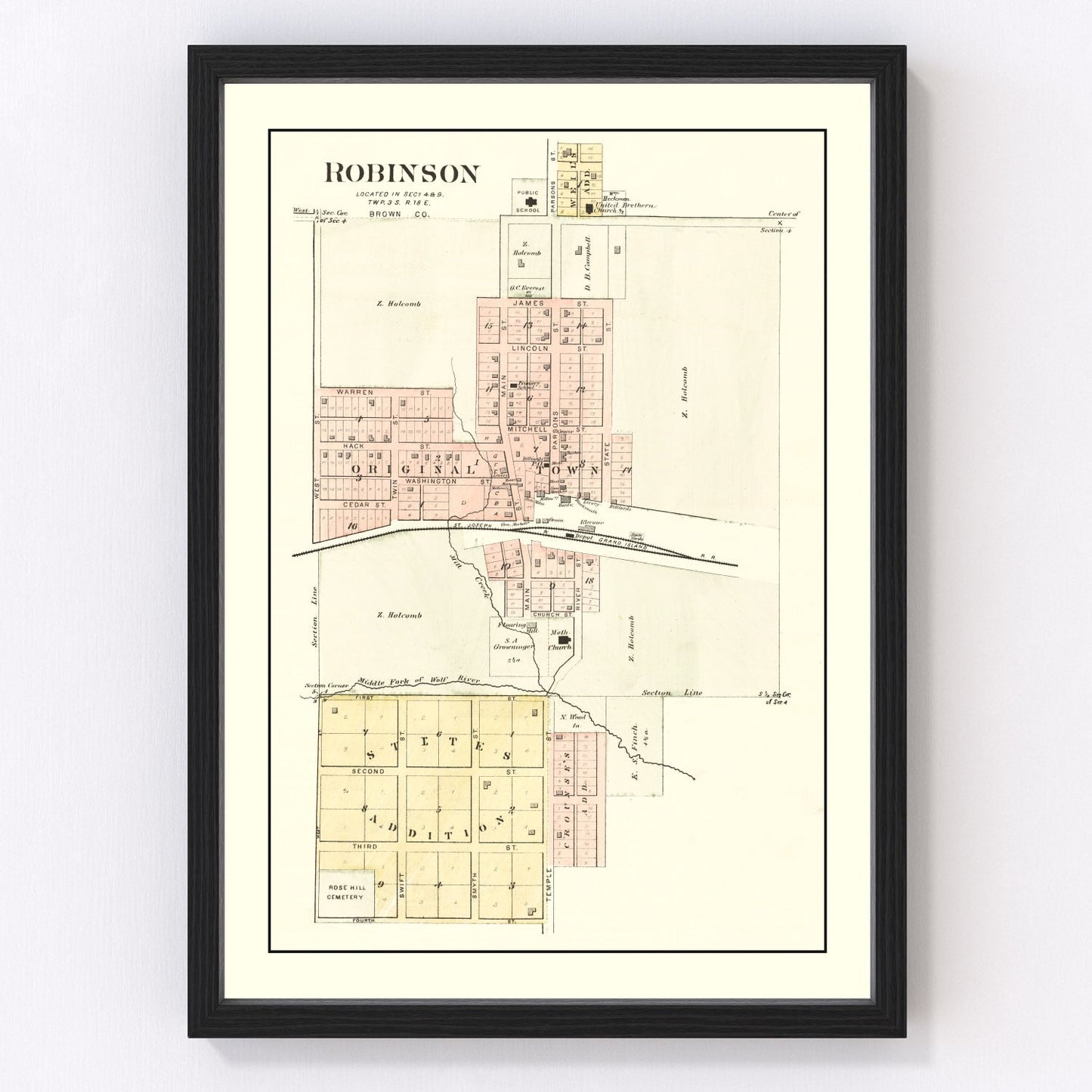Vintage map of Robinson, Kansas, 1887