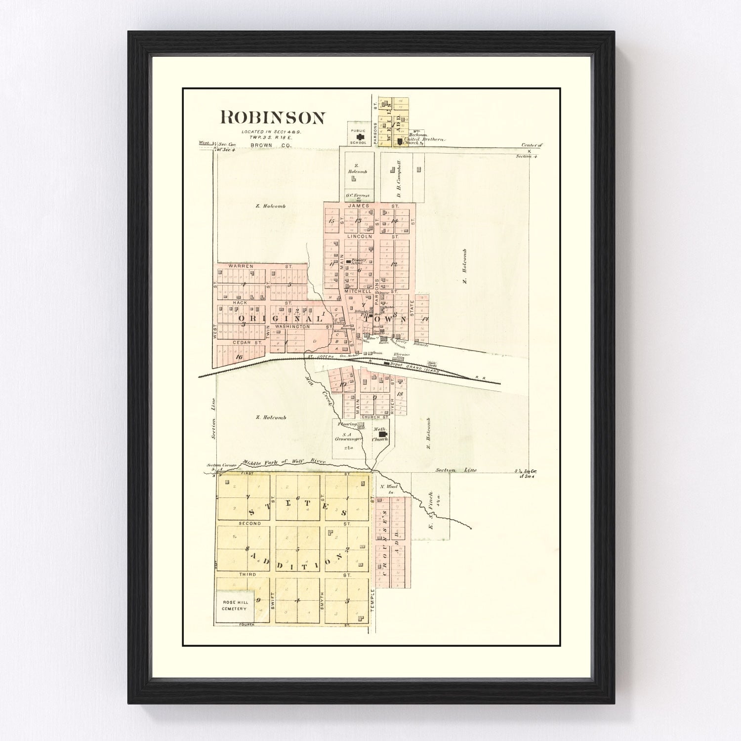 Vintage map of Robinson, Kansas, 1887