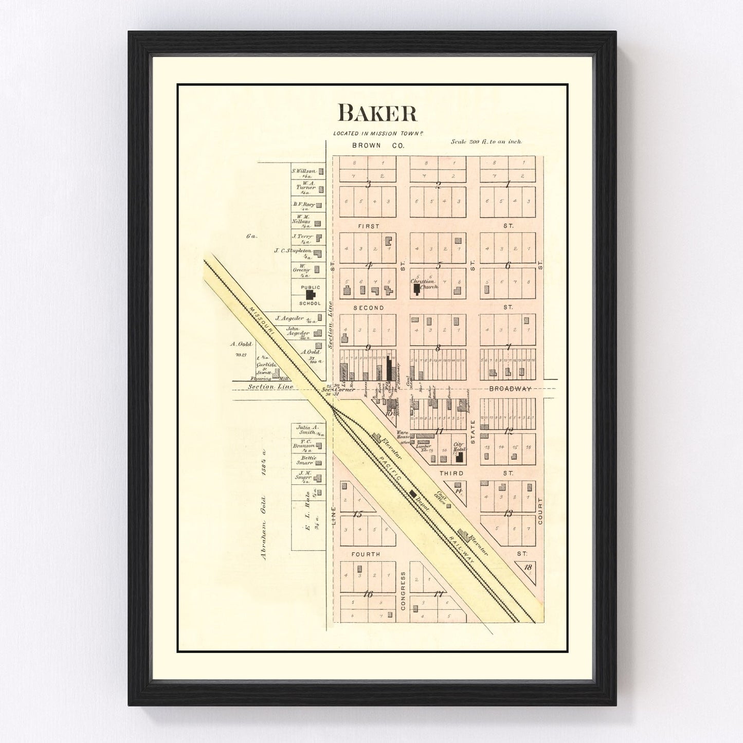 Vintage map of Baker, Kansas, 1887
