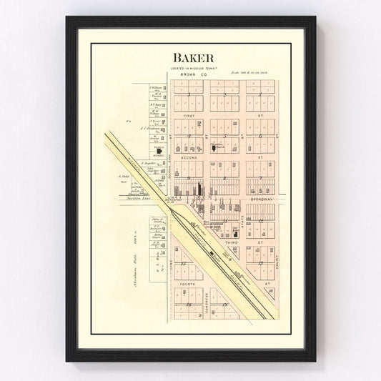Vintage map of Baker, Kansas, 1887