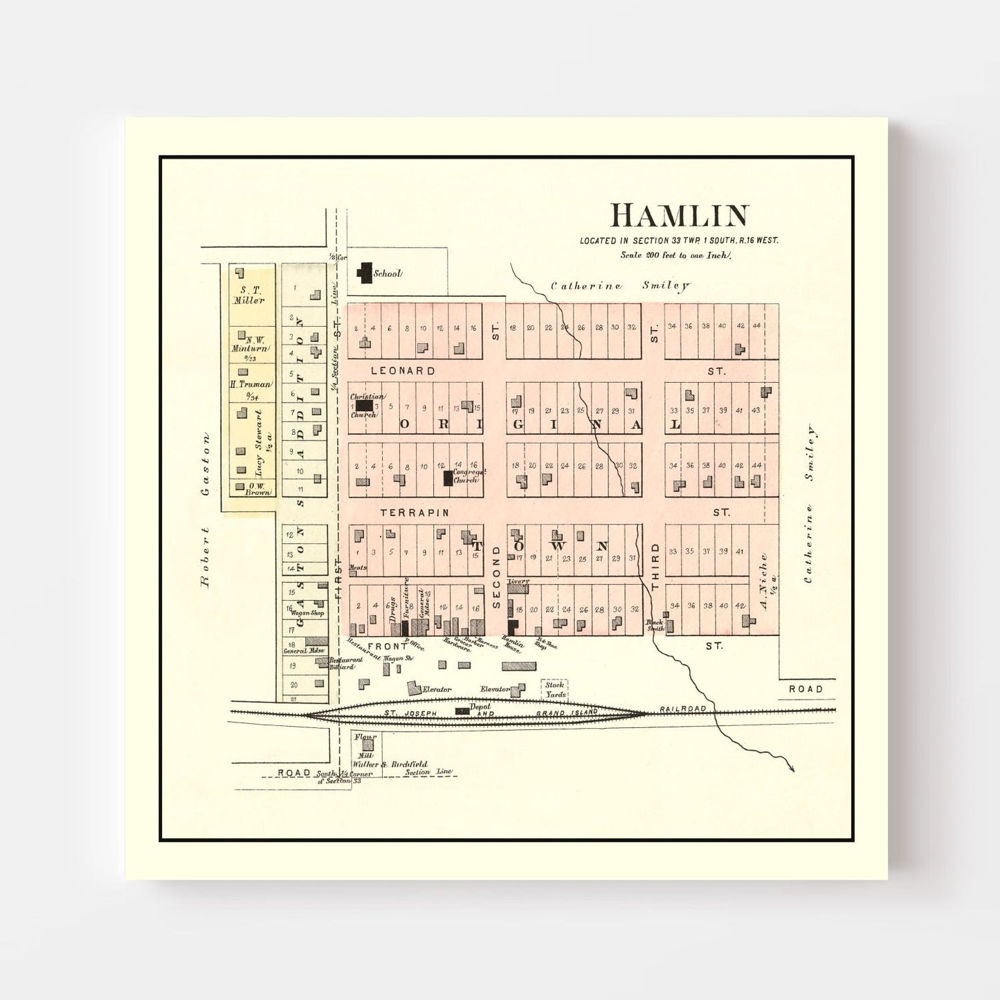 Vintage Map of Hamlin, Kansas, 1887