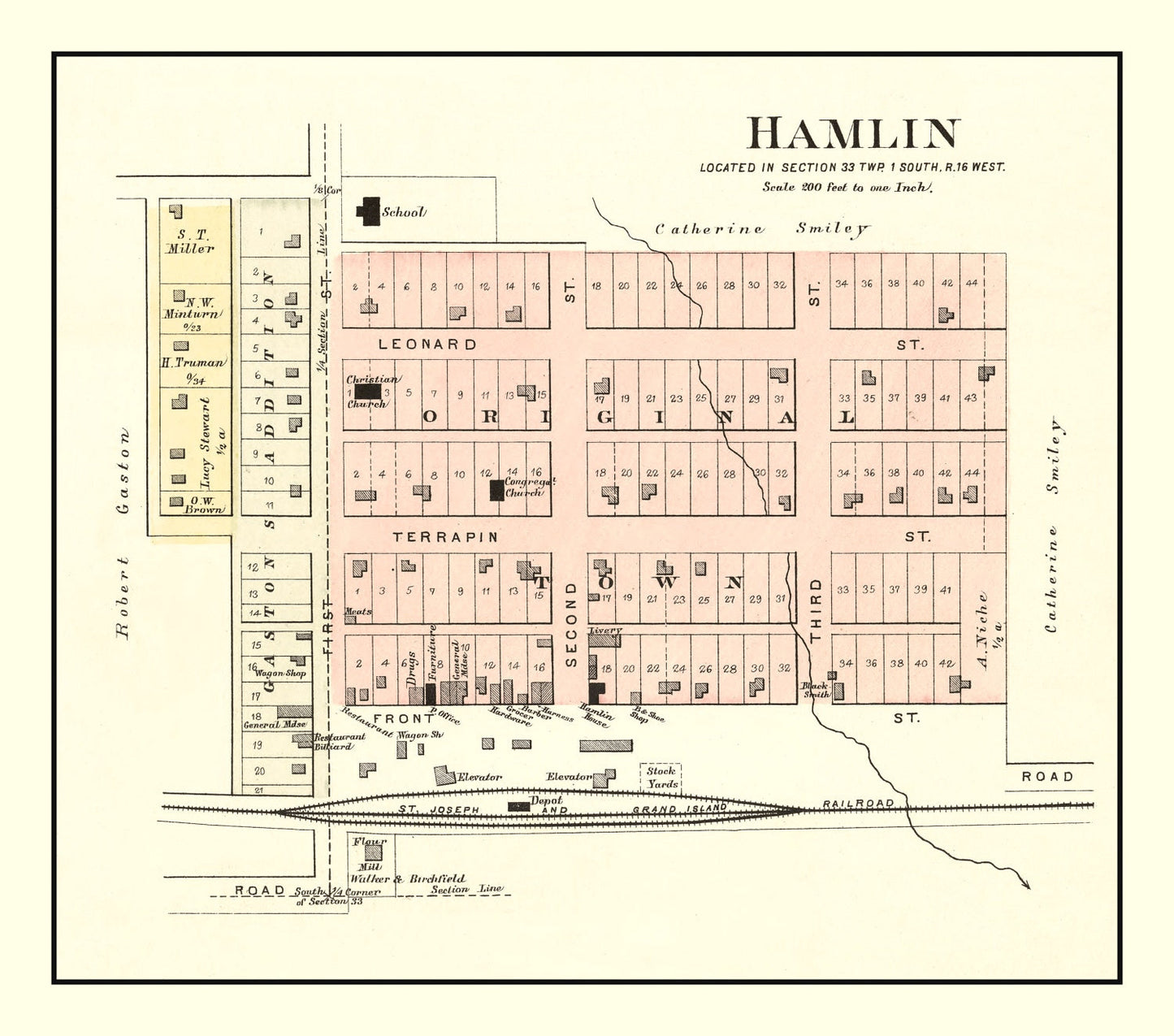 Vintage Map of Hamlin, Kansas, 1887