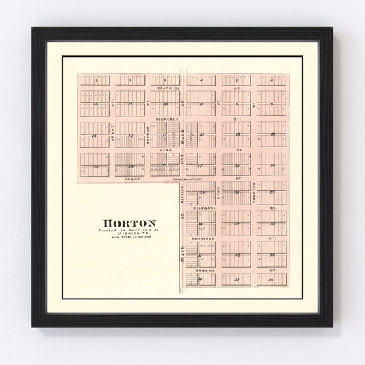 Vintage map of Horton, Brown County, Kansas, 1887