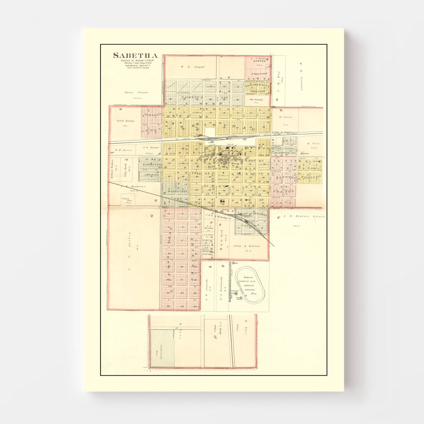 Vintage Map of Sabetha, Kansas, 1887
