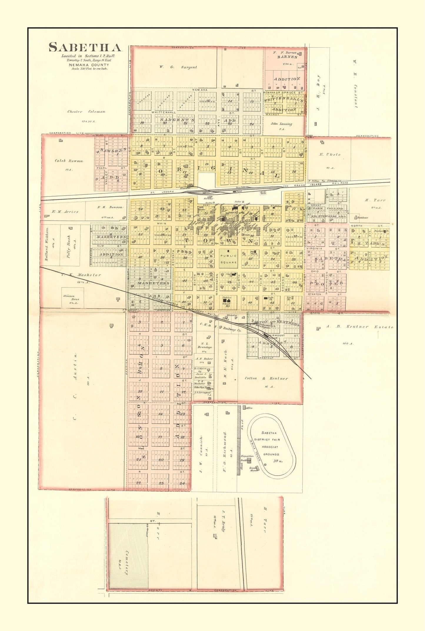 Vintage Map of Sabetha, Kansas, 1887