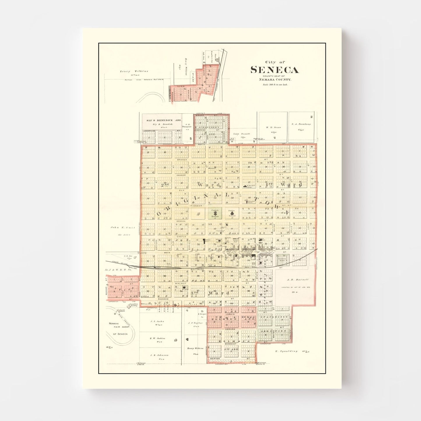 Vintage Map of Seneca, Kansas, 1887