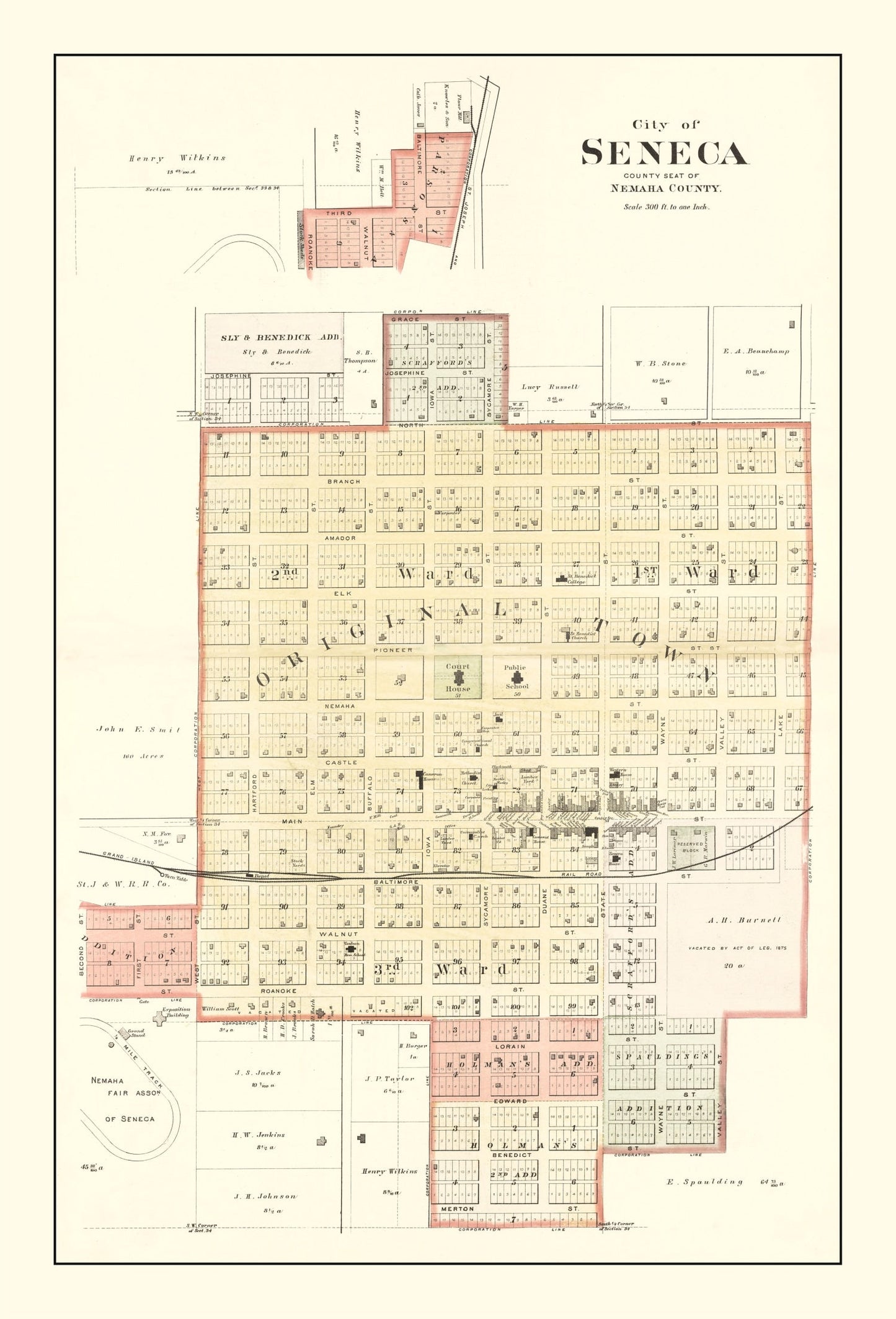 Vintage Map of Seneca, Kansas, 1887