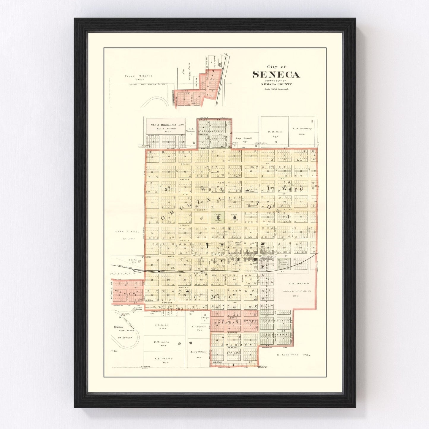 Vintage map of Seneca, Kansas, 1887