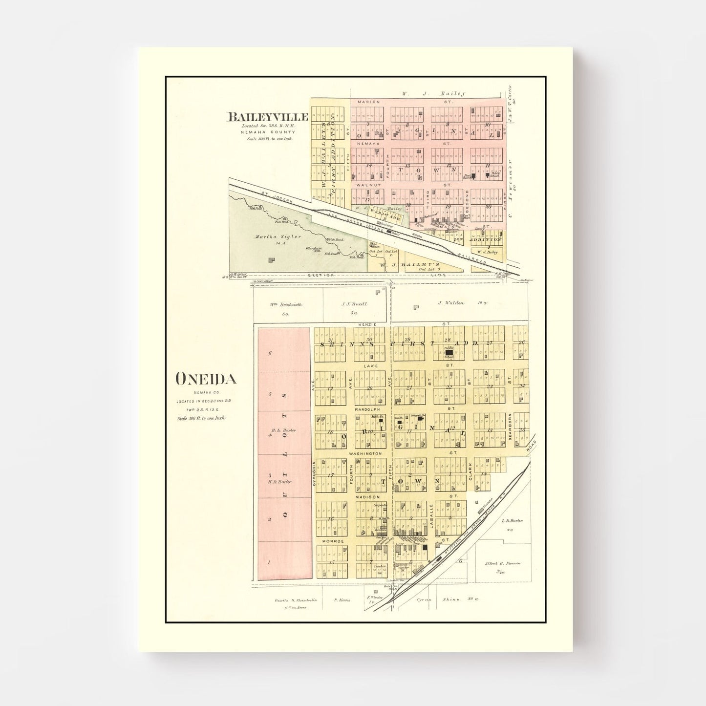 Vintage Map of Baileyville, Kansas, 1887