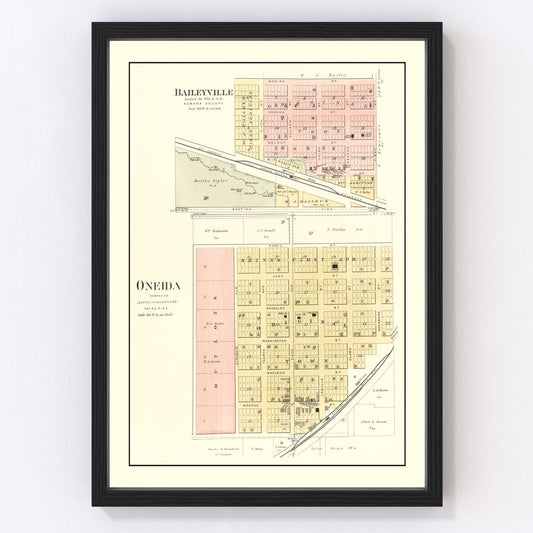 Vintage plat map of Baileyville, Kansas prairie town, 1887