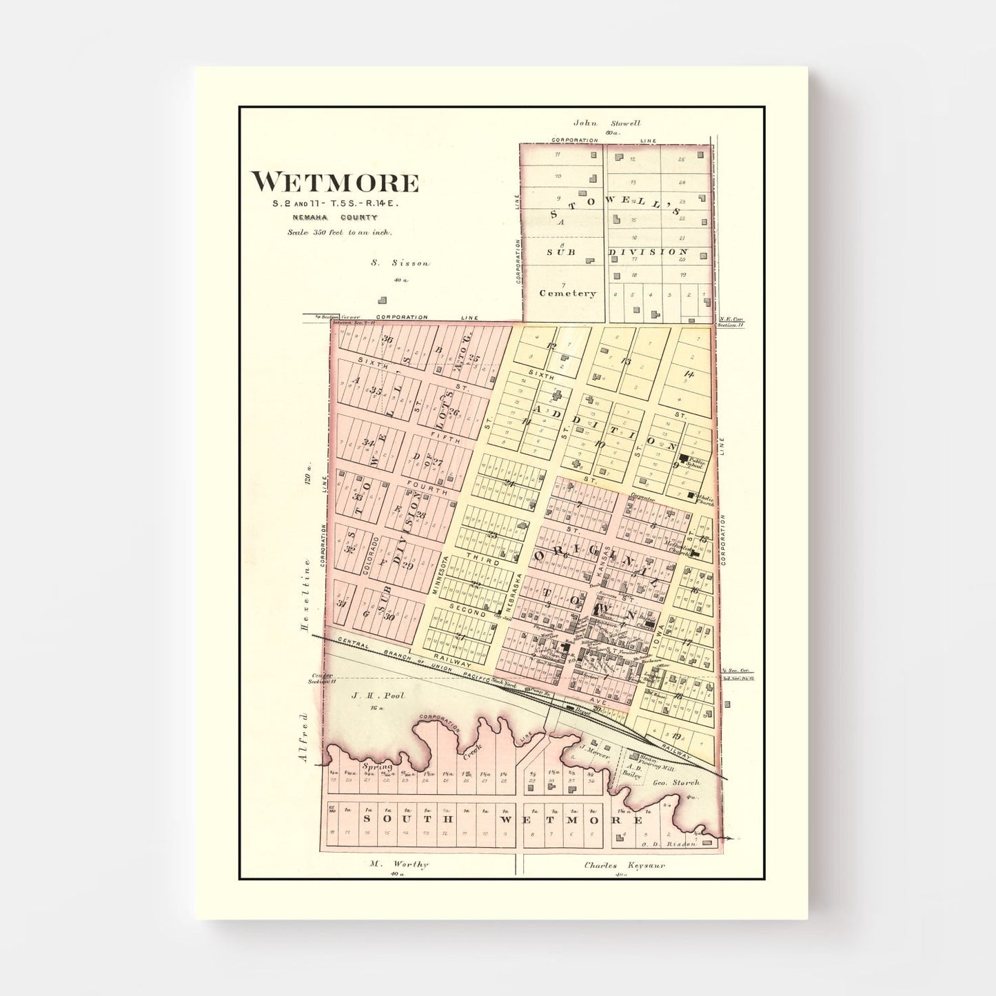 Vintage Map of Wetmore, Kansas, 1887