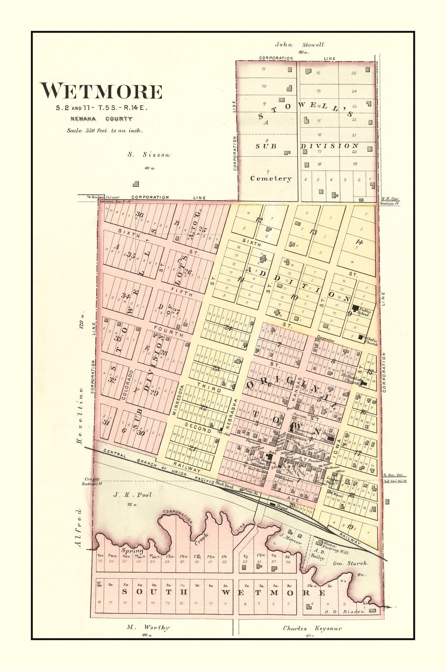 Vintage Map of Wetmore, Kansas, 1887