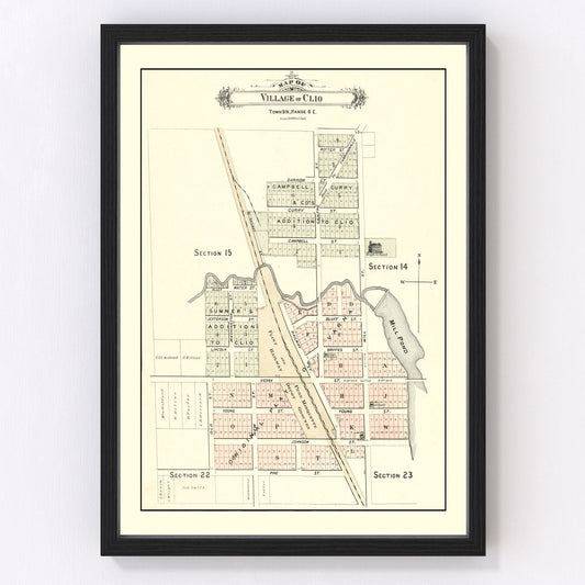vintage map of Clio, Michigan, 1889