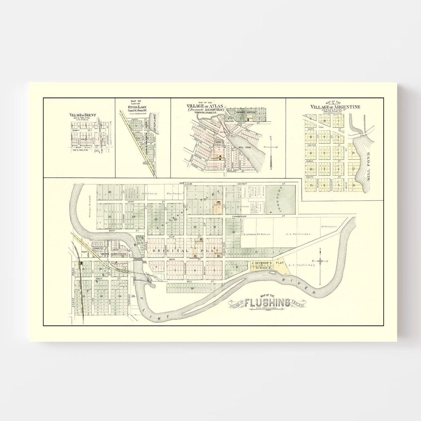 Vintage Map of Flushing, Michigan, 1889