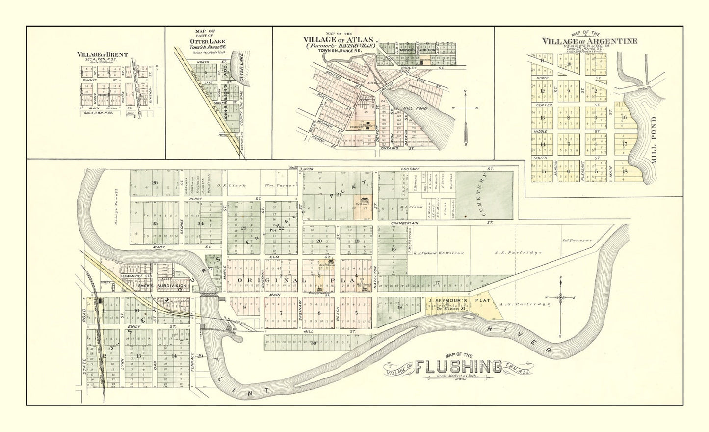 Vintage Map of Flushing, Michigan, 1889