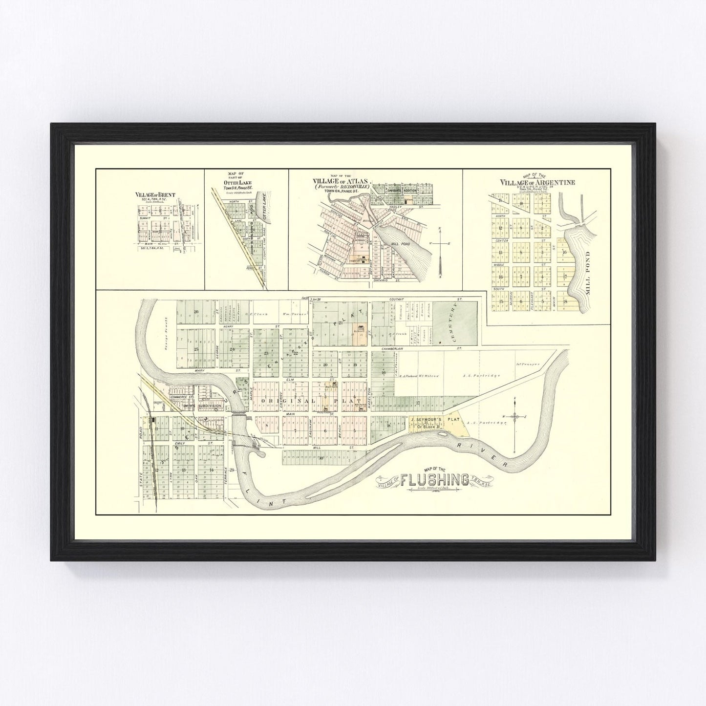 vintage map of Flushing, Michigan, 1889