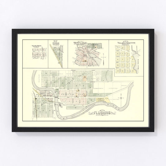 vintage map of Flushing, Michigan, 1889