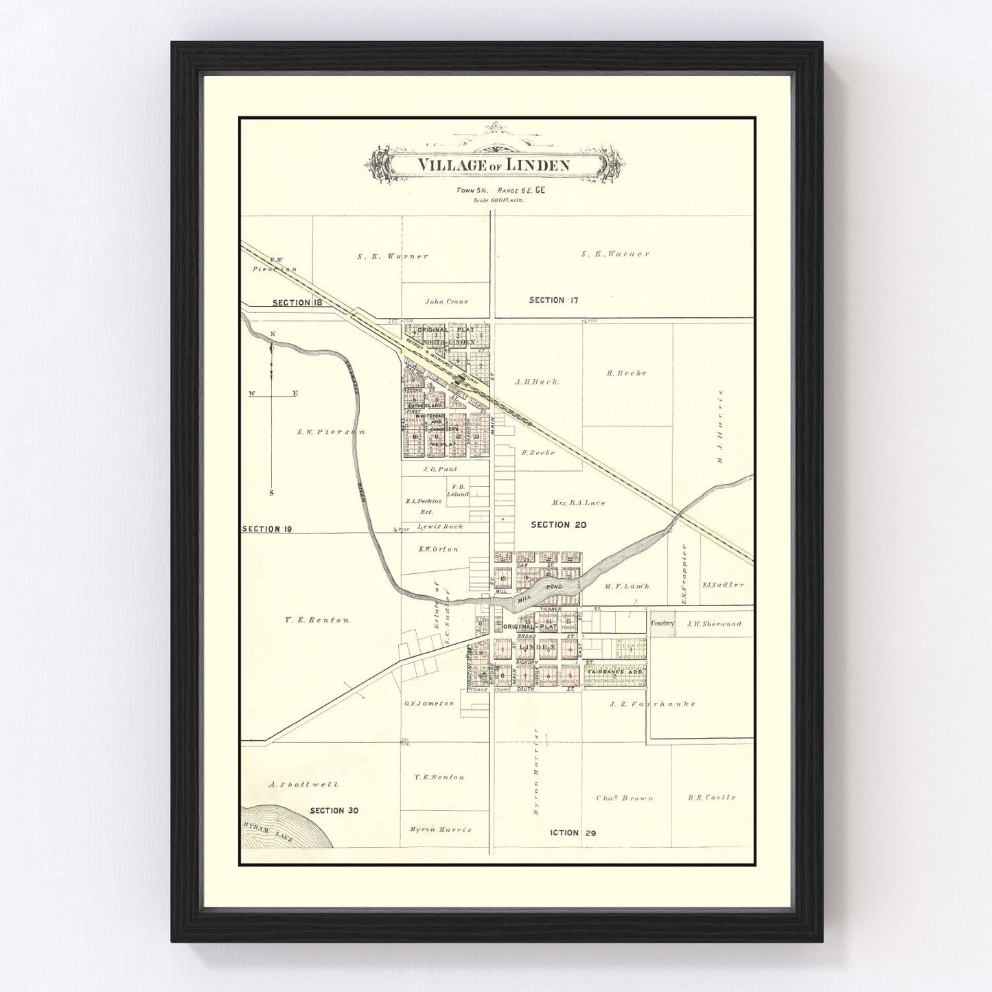 Vintage map of Linden, Michigan, 1889