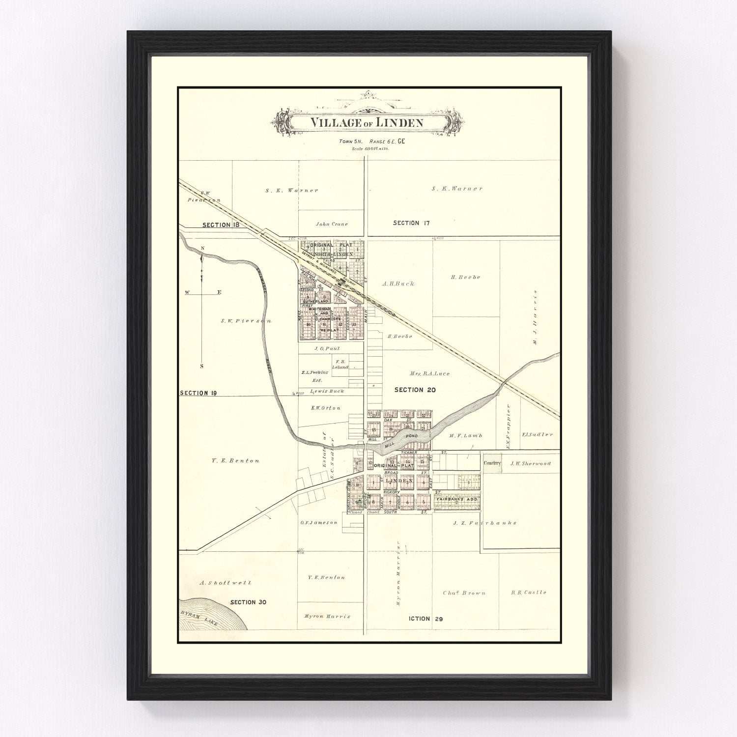 Vintage map of Linden, Michigan, 1889