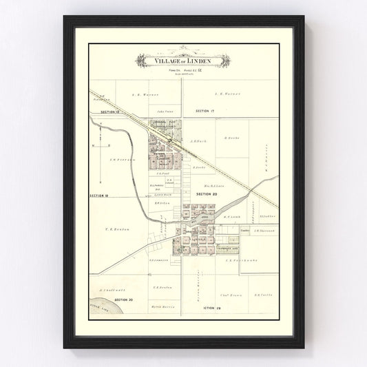 Vintage map of Linden, Michigan, 1889