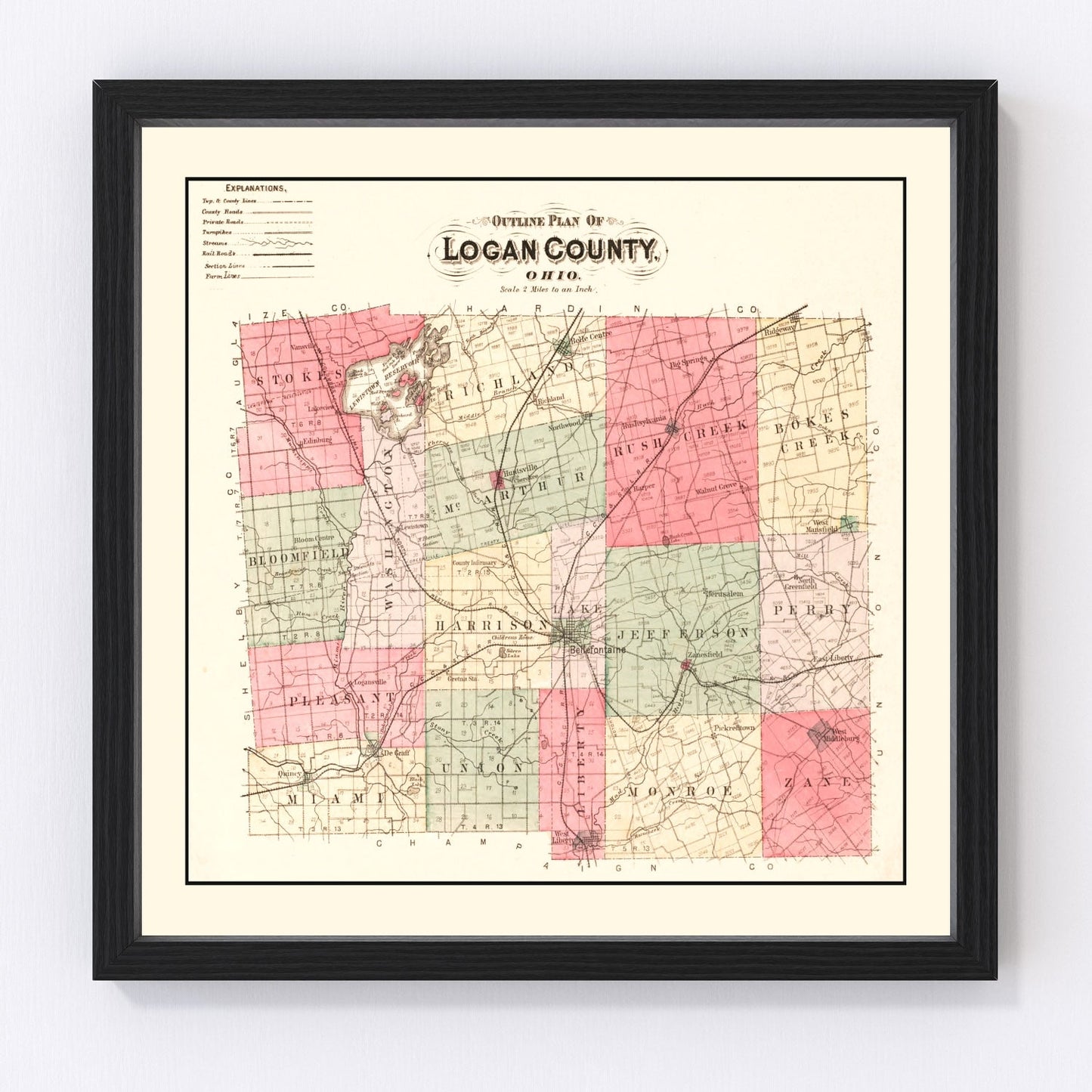 vintage map of Logan County, Ohio, 1890