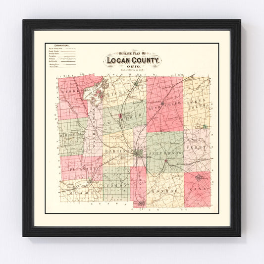 vintage map of Logan County, Ohio, 1890