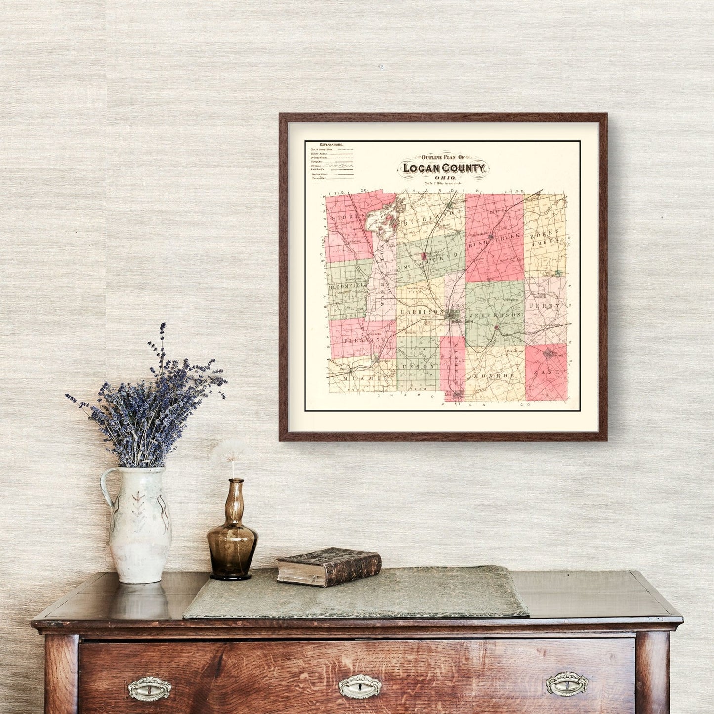 Vintage Map of Logan County, Ohio, 1890