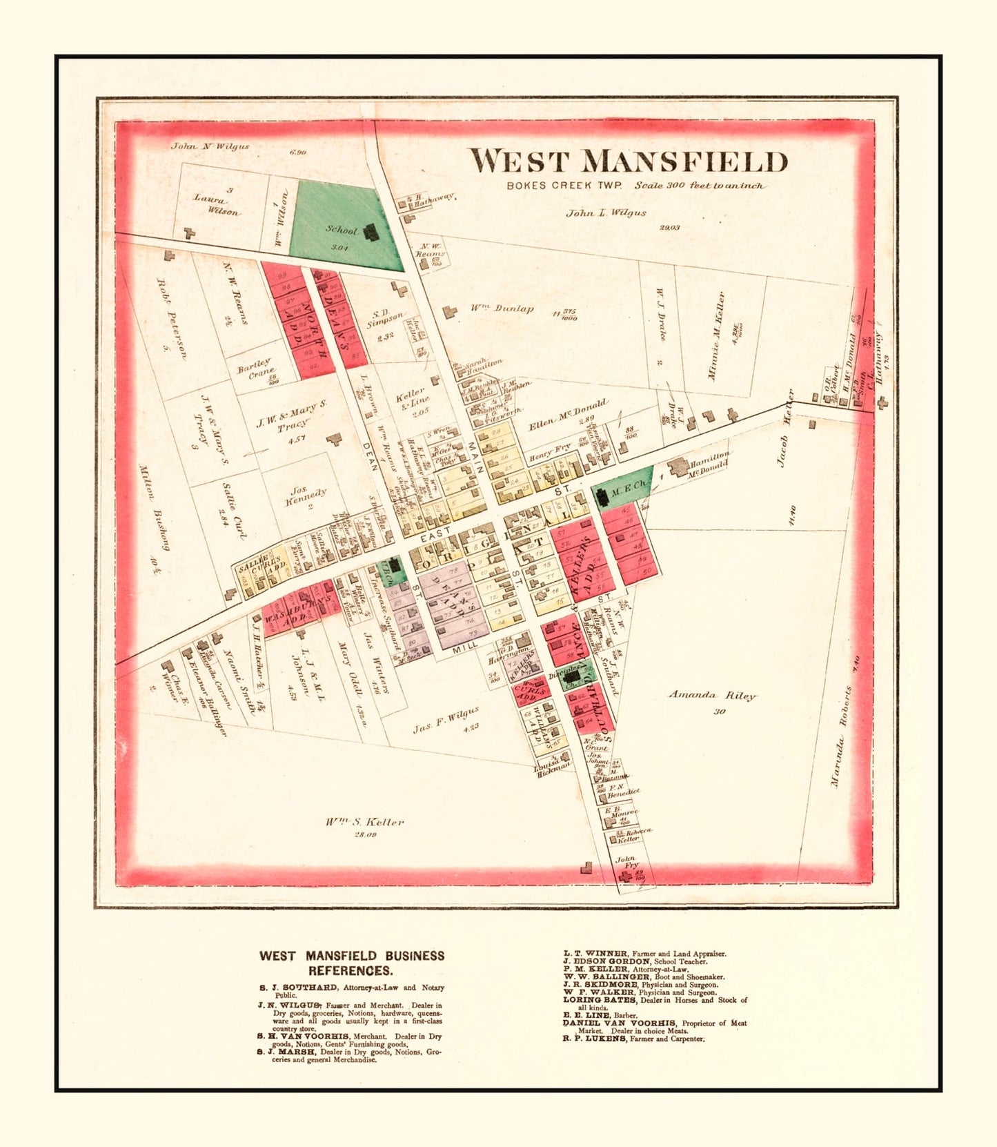Vintage Map of West Mansfield, Ohio 1890