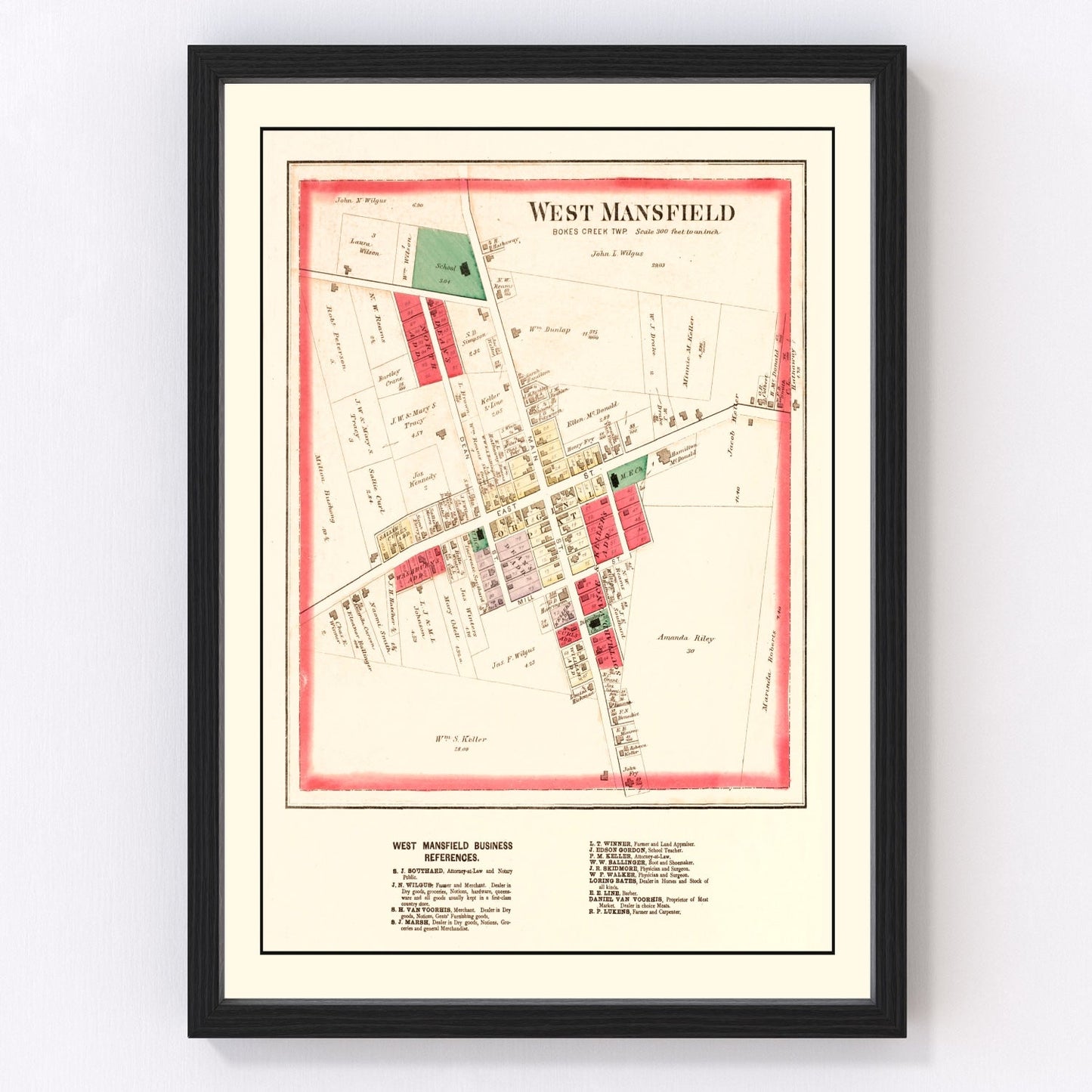 Vintage map of West Mansfield, Ohio, 1890 - Logan County restored print