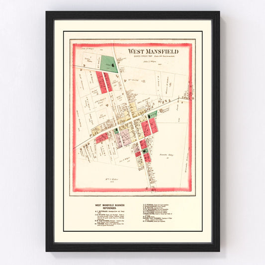 Vintage map of West Mansfield, Ohio, 1890 - Logan County restored print