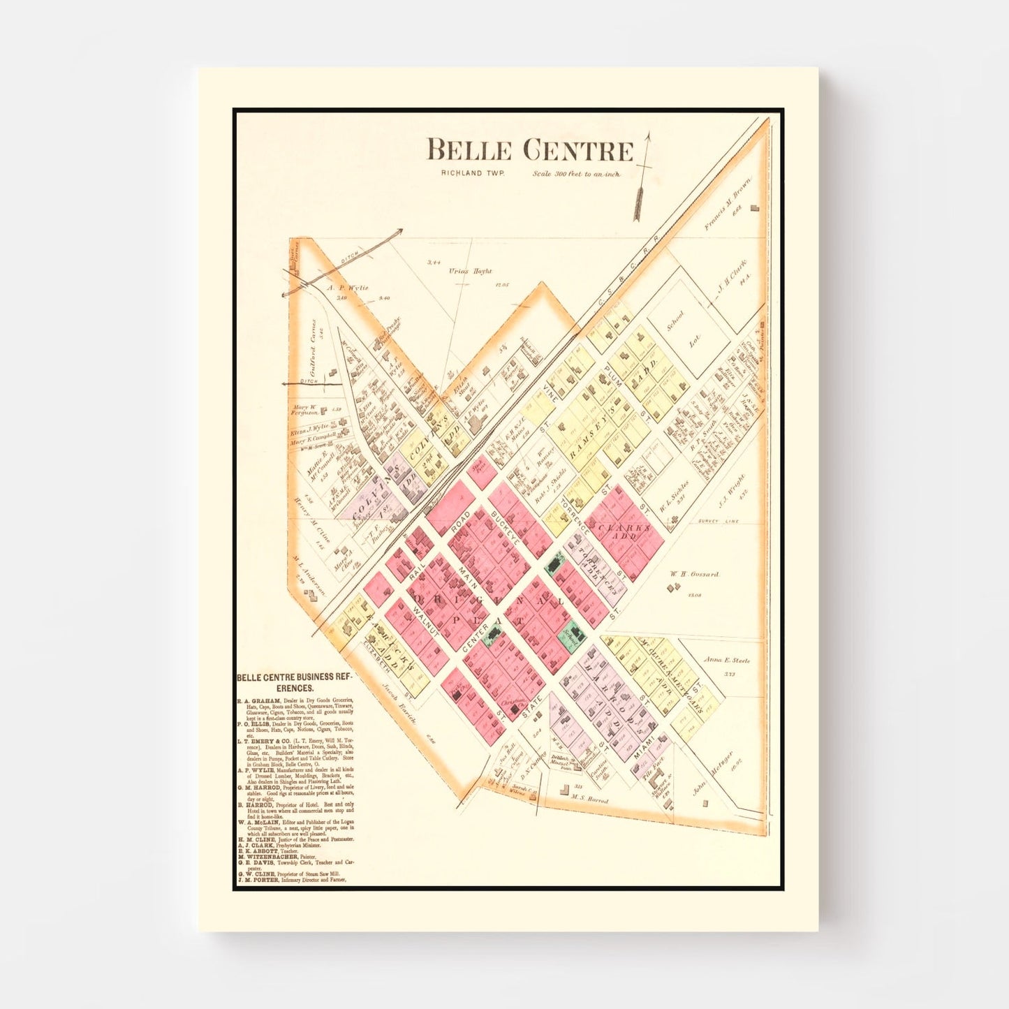 Vintage Map of Belle Centre, Ohio, 1890