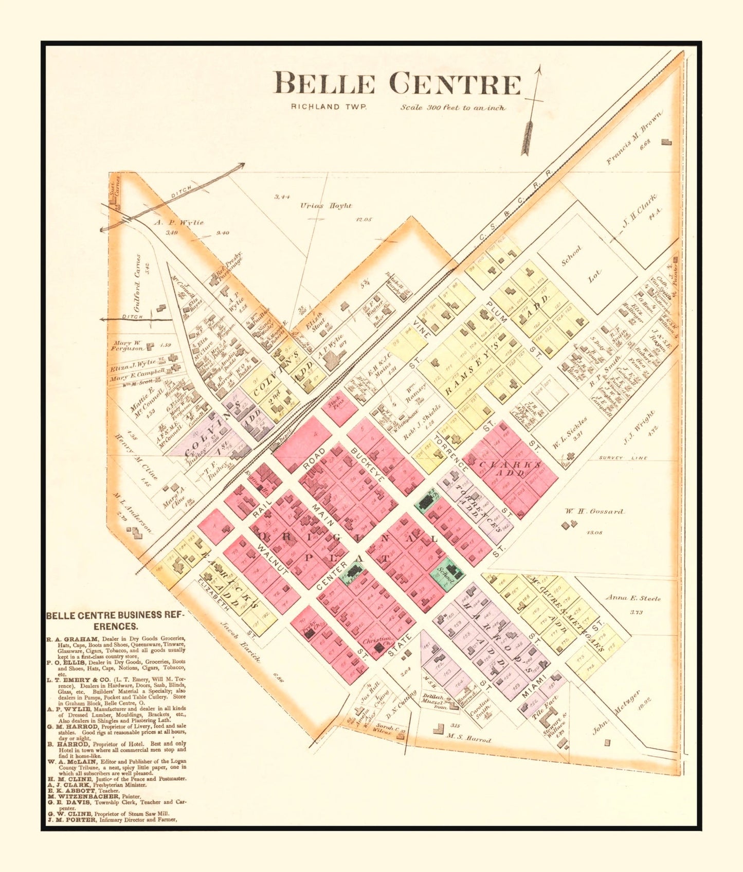 Vintage Map of Belle Centre, Ohio, 1890