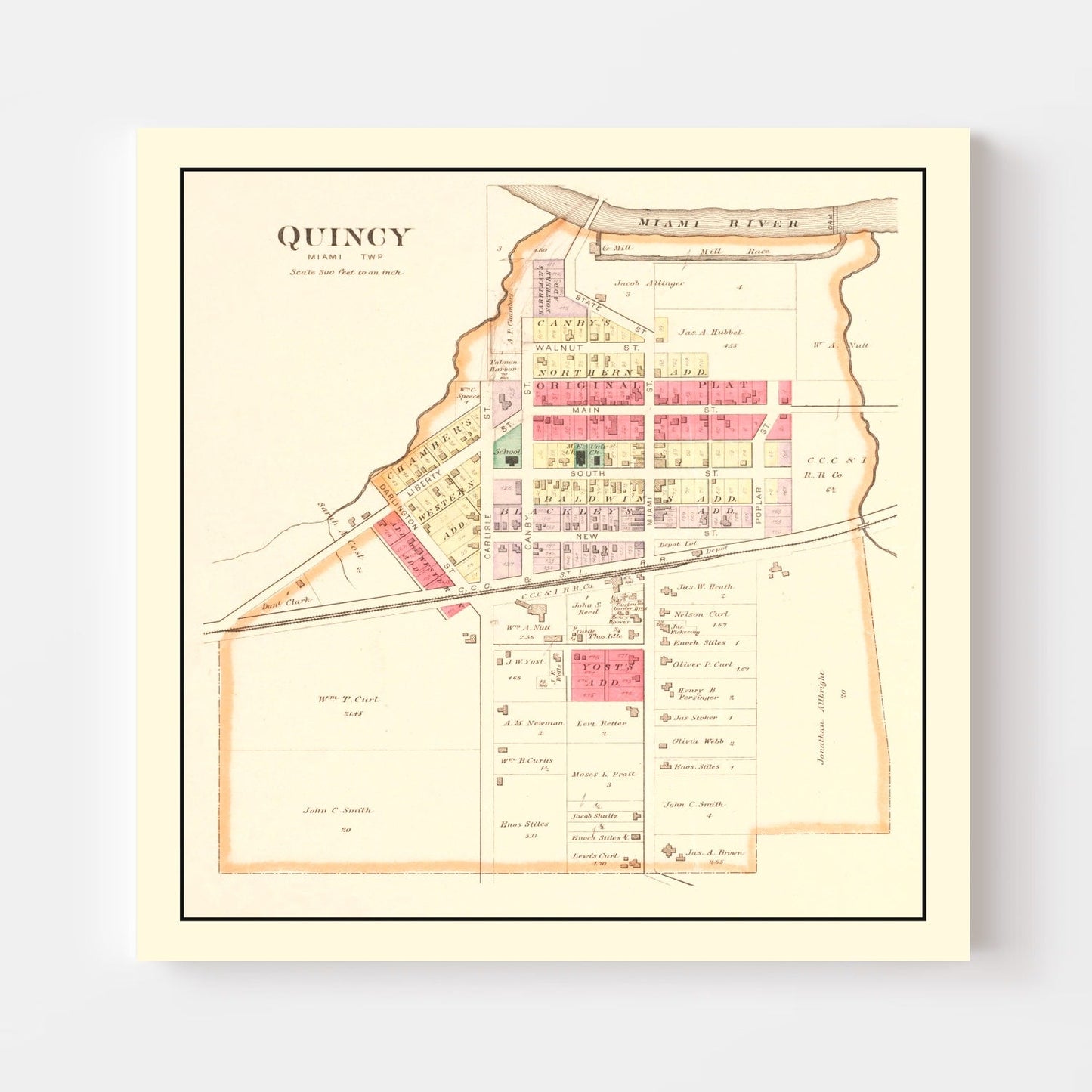 Vintage Map of Quincy, Logan County, Ohio, 1890