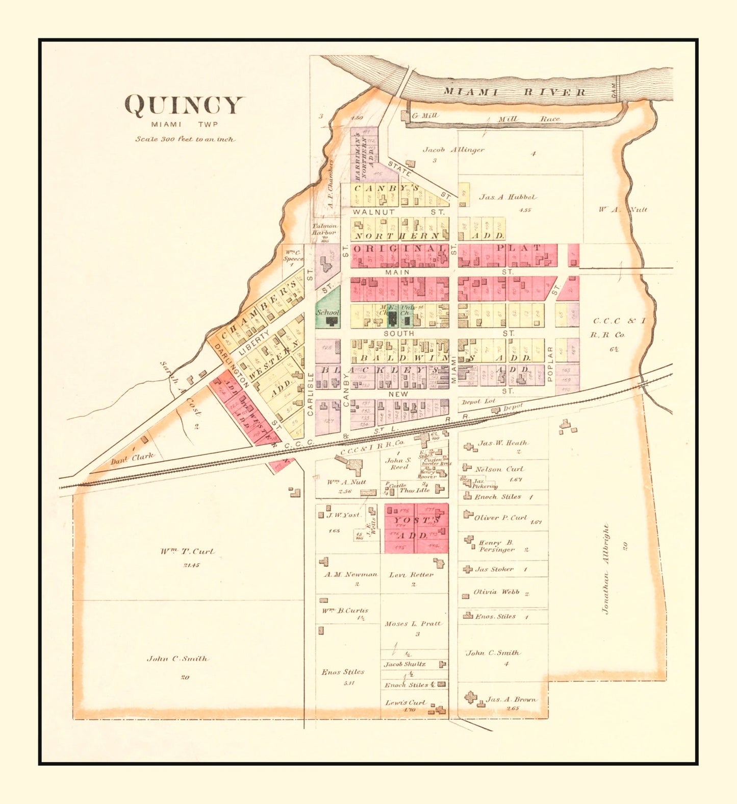 Vintage Map of Quincy, Logan County, Ohio, 1890
