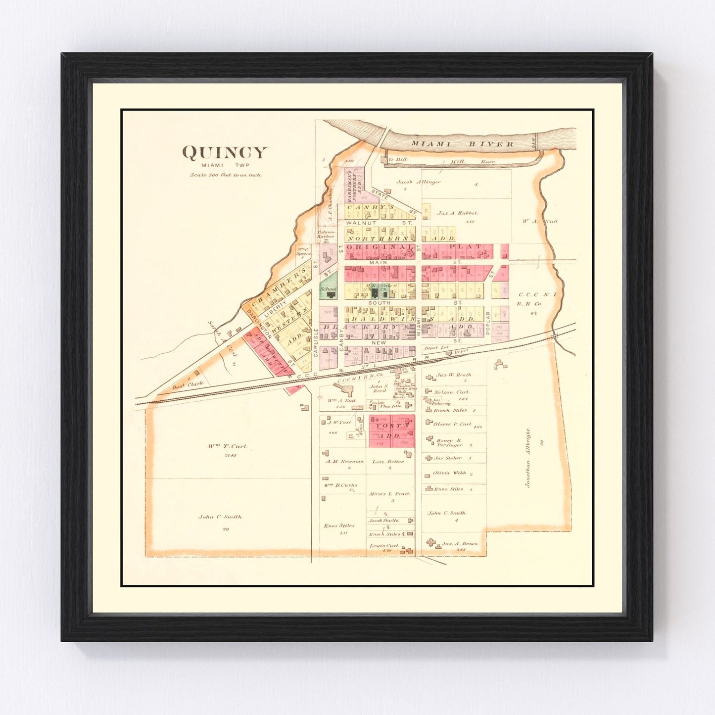 Vintage map of Quincy, Ohio, 1890